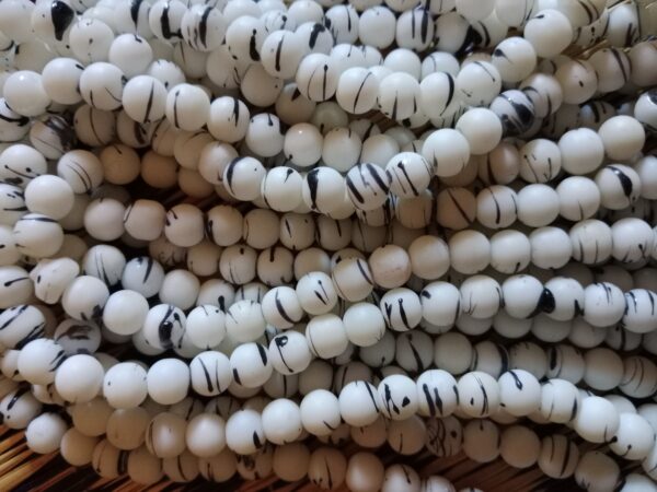 Matte Beads 8mm - White + Black Strips